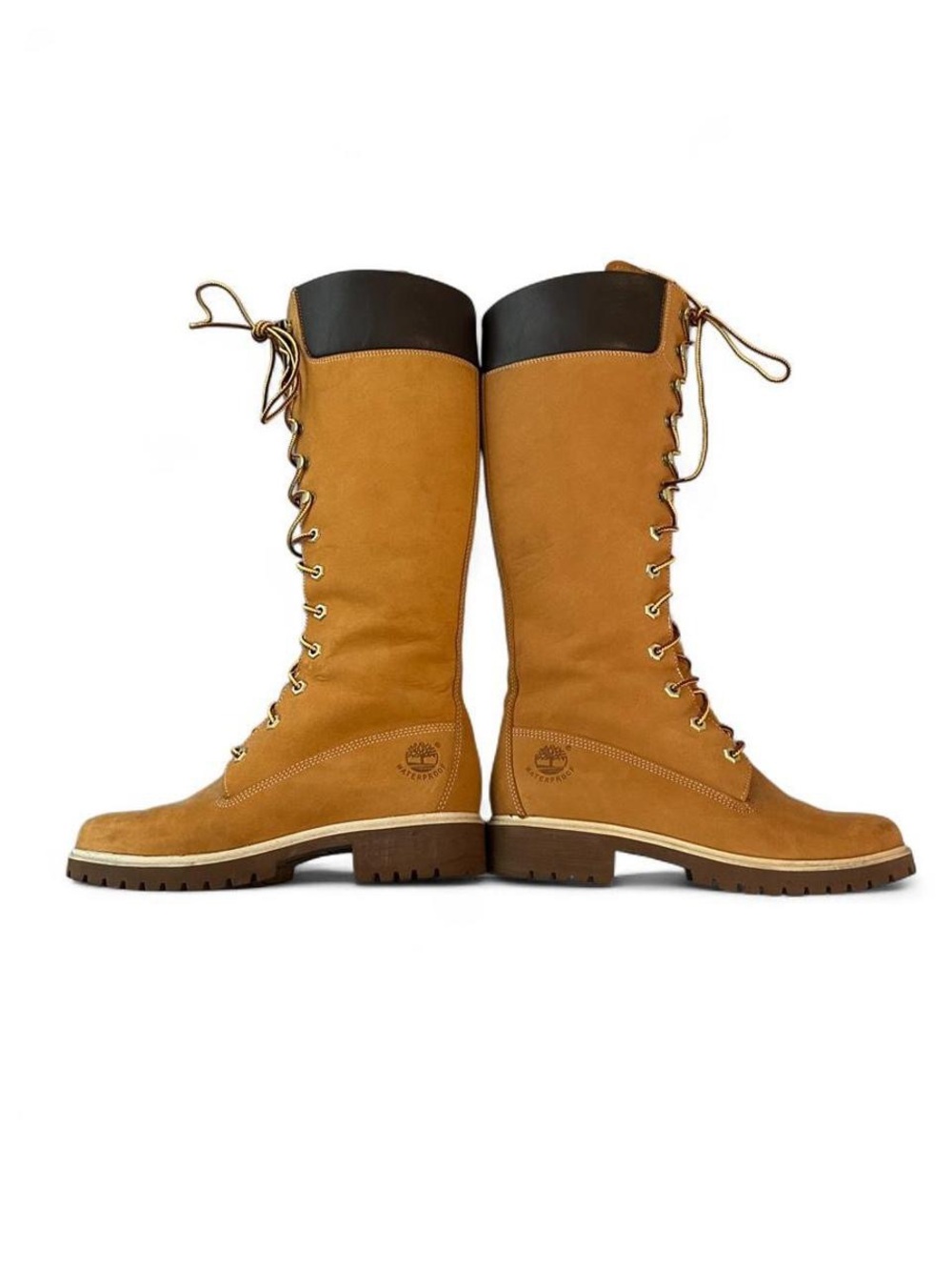 Women 7.5 Timberland Women’s Tall Lace-Up Boots in Wheat with Dark Collar